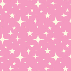 Wall Mural - Pink pattern with white stars. Retro disco groovy pattern