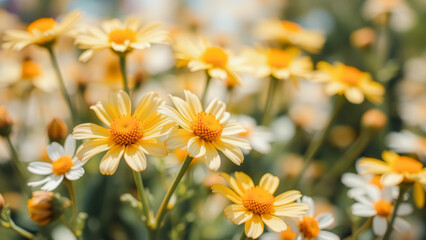 Wall Mural - yellow daisies in a meadow