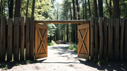 Poster - Wooden Gate Leading into a Forest