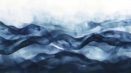 Wall Mural - Abstract blue waves watercolor background	