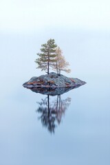 Wall Mural - A tiny island in the middle of a vast lake