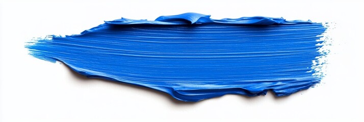 A single, thick brushstroke of bright blue paint isolated on a white background