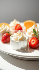 Wall Mural - Whipped Cream Dessert with Strawberries and Oranges