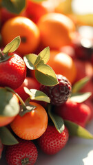 Wall Mural - Close Up of Fresh Fruit and Green Leaves