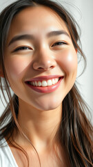 Sticker - Close-up Portrait of a Smiling Woman with Long Black Hair