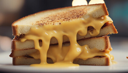 Wall Mural - A close-up of a grilled cheese sandwich with perfectly toasted, golden-brown bread and gooey