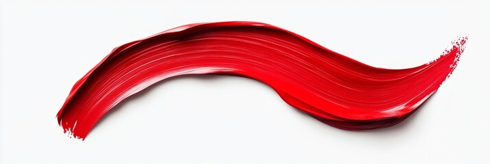 A single stroke of red paint isolated on a white background, emphasizing the bold and vibrant color