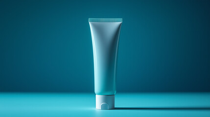 A image of the toothpaste tube standing upright on its cap, with a plain background, showcasing the tube shape