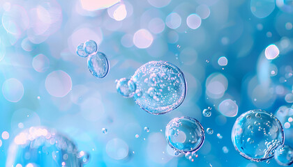 close up of bubbles in blue water