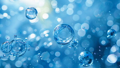 close up of bubbles in blue water