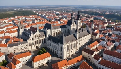 Aerial drone view of the Sibiu Lutheran Cathedral Romania