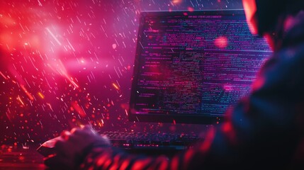 Hacker Identity in Dark Room with Futuristic Tech Setup