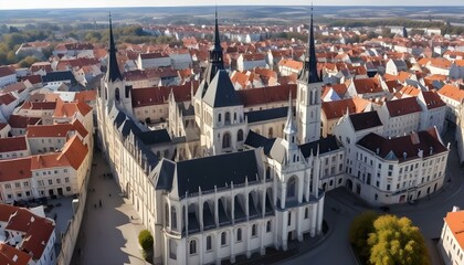 Aerial drone view of the Sibiu Lutheran Cathedral Romania