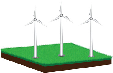 concept of wind turbine energy and 3D land floor ground isolation