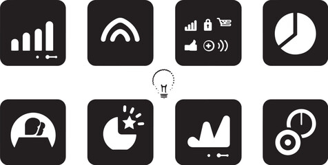 A clean vector icon set including a user engagement, bounce rate, page views, and heat map .icons in black and white style with isolated on white