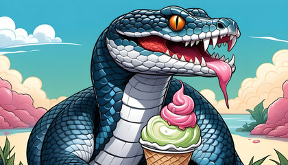 illustration of Snake loves ice cream