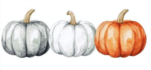 Canvas Print - Stock photo of Halloween pumpkins painted in watercolour.