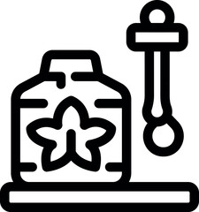 Sticker - Line icon of a jar with a flower on it and a dropper, evoking homemade cosmetics