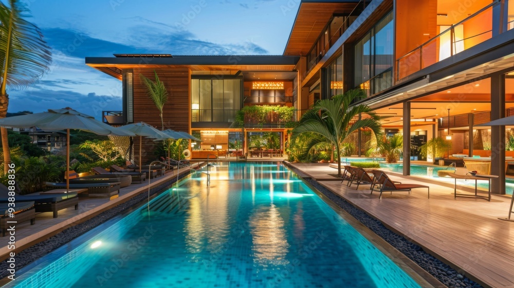 luxury resort , poolside view , modern architecture , refreshing pool ...