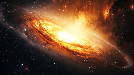 Amazing space background, a spiral galaxy with stars and nebulae in an orange light