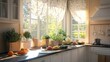 © Thanos - Bright and Elegant Kitchen with Fresh Vegetables and Tasteful Window Treatments in Afternoon Light