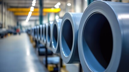 Wall Mural - Warehouse Storage of Large Plastic Pipes Arranged in a Row