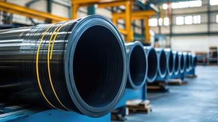 Wall Mural - Warehouse Storage of Large Plastic Pipes Arranged in a Row