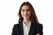 © Anjali - Happy young business woman portrait on white background.