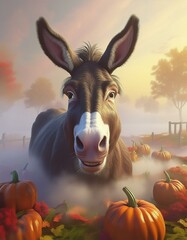 Sticker - Halloween donkey with pumpkins 