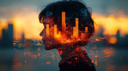 Silhouette of a Person Overlaid with a Cityscape