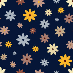 Wall Mural - Hippie flowers boho seamless background. floral retro pattern