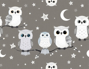 Wall Mural - set of owls on a branch