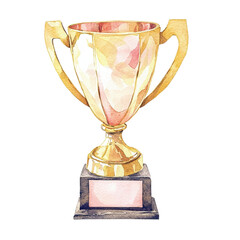 Watercolor Trophy Cup Illustration Isolated on transparent background, png.