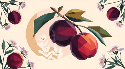 Poster - Low Poly Apple Branch with Flowers