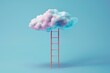 © irina - A colorful cloud resting atop a pink ladder against a blue background symbolizes dreams and aspirations in an imaginative and whimsical setting