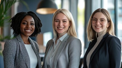 Canvas Print - Happy diverse group of business women working together in an office environment