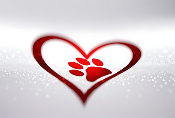 Wall Mural - paw print heart isolated white background simple png style