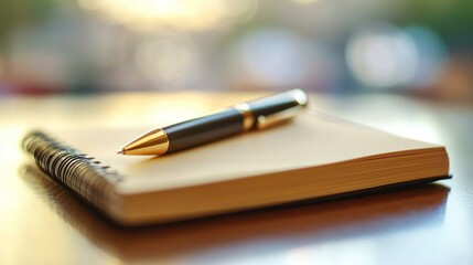 Canvas Print - Notepad on a table with a pen before a meeting, setting a professional tone, copy space