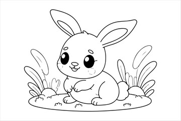 Wall Mural - Coloring page of cute rabbit for kids coloring book