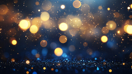 Wall Mural - Blue & Gold Glitter Bokeh.