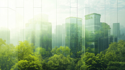 Wall Mural - Cityscape with Green Trees and Sunlight, Sustainable City Concept