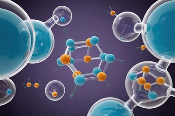 Wall Mural - 3D Visualization of Glassy Compounds in Chemical Health Care Molecular Structures Explained