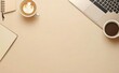 © Shrikant - Beige Desk with Latte, Notebook, Laptop and Coffee Cup