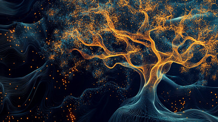 Wall Mural - Abstract Tree of Light and Data