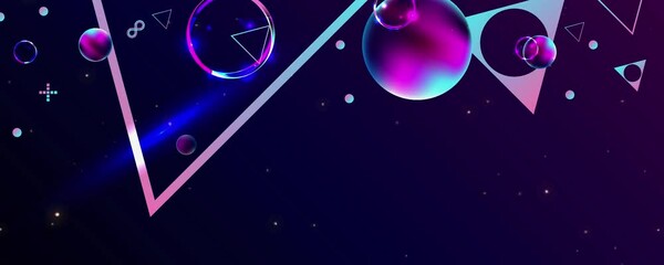 Wall Mural - Dark retro futuristic art neon abstraction background cosmos new art 3d starry sky glowing galaxy and planets blue circles	