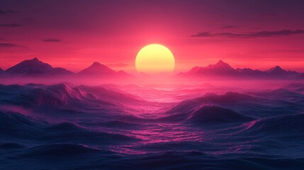 Poster - Sunset Over Mountains and Sea