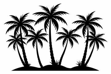 Set of palm trees silhouette art  black and white vector illustration on white background generated by AI