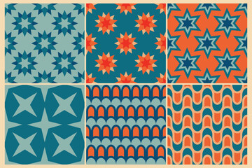 Wall Mural - 60s vintage retro seamless patterns. Vintage geometrical seamless backgrounds 50s and 60s