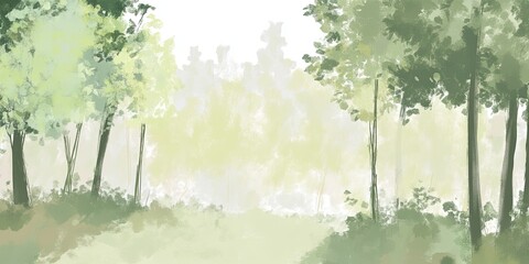 Poster - Serene Forest Scene in Pastel Watercolor Style