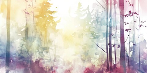 Poster - Watercolor Forest Scene with Soft Color Blends